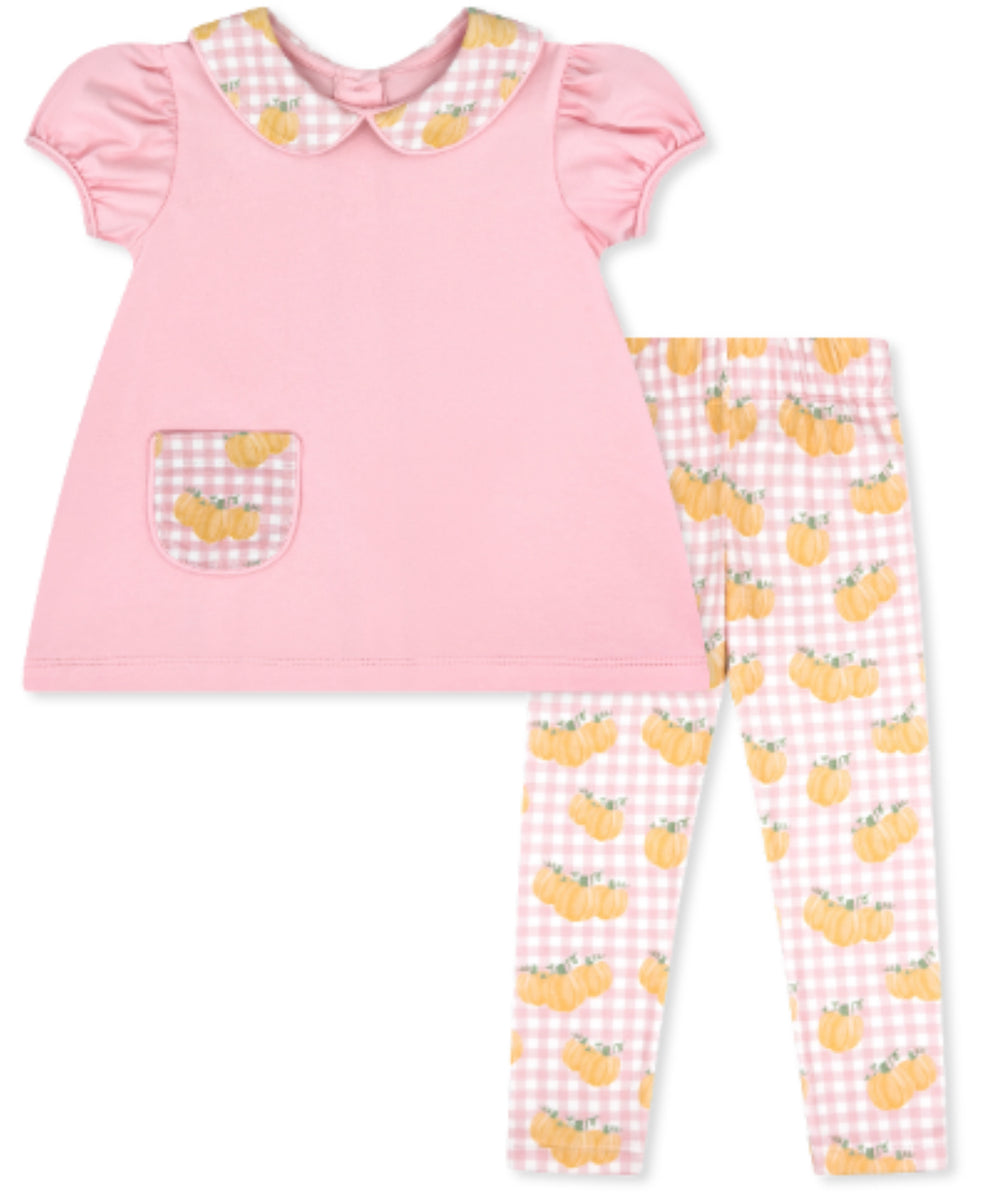 Petit Bebe Knits Girls Orange Leggings with Striped Crochet Pumpkin Top main image 1