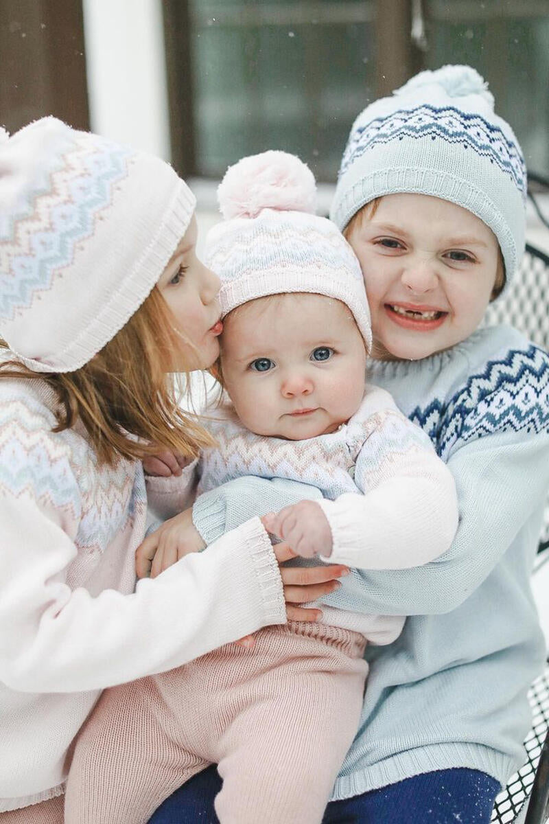 Tory Sport Fair Isle Chunky Winter Hat - Light Blue Bulky Fair Isle Winter Hat Knitting pattern by The Little  main image 2