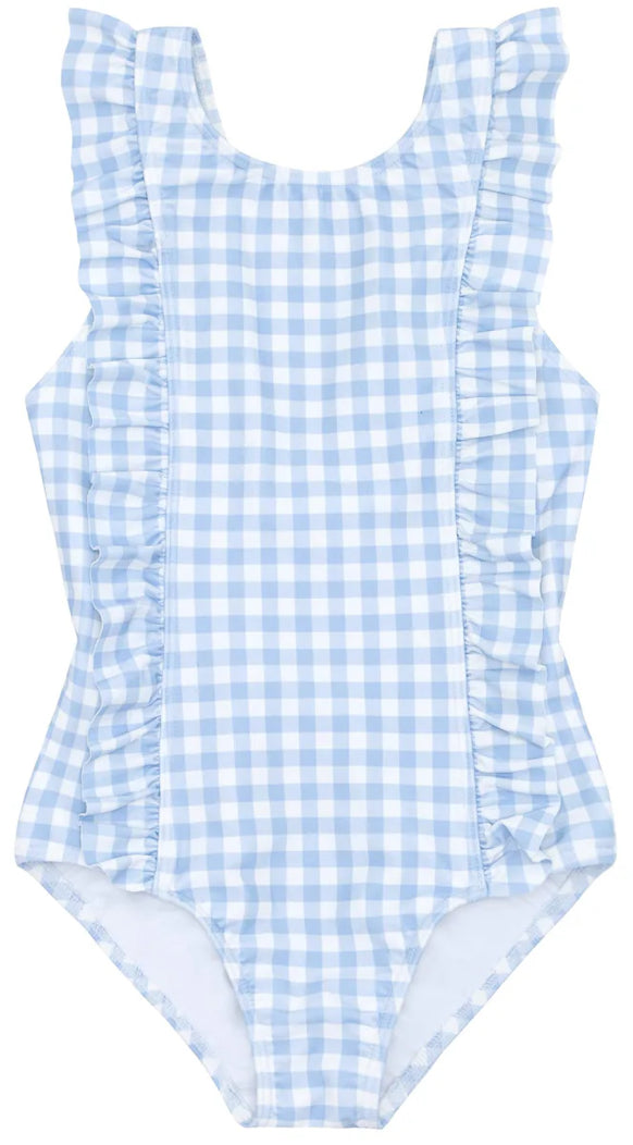 Oasis Blue Gingham Ruffle One Piece – Children's Edit