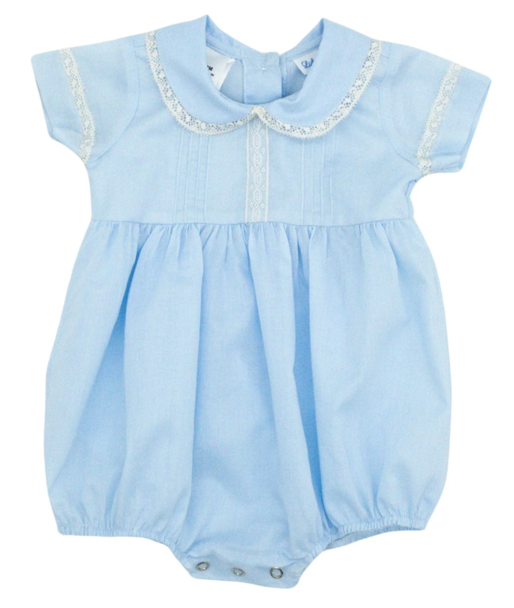 Bailey Boys Baby Girls Blue Stripe Sunday Stroll Bubble - Tulips on Scallop Collar main image 0