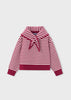 Striped Sweater with Scarf - Cherry