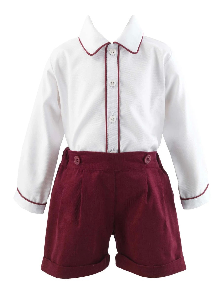 boys burgundy dress shirt Burgundy Cord Shirt and Shorts Set – Children's Edit